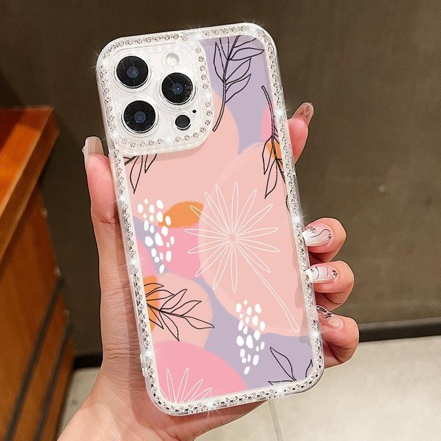 Kristall Diamant Ölgemälde Blume Silikon Handyhülle für Apple iPhone 15 Pro Max, 14, 13, 12, 11, 16e, transparent multicolour - Bild 1