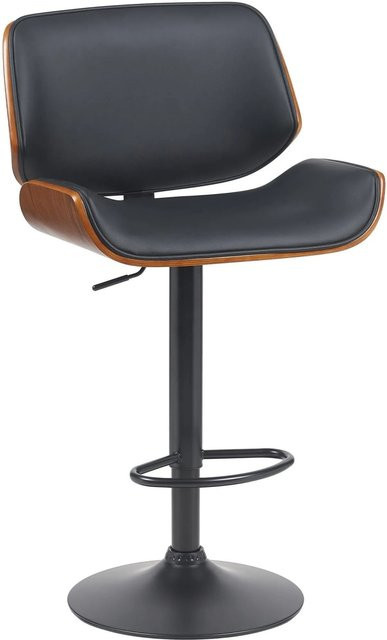 DELUKE Barhocker LOTUN Barstuhl aus Metall und Kunstleder in Walnuss/Schwarz, höhenverstellbar, drehbar mit Lehne, B/T/H: 55 x 51 x 93 cm - Bild 1