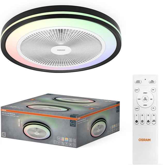 Osram LED Deckenventilator Murlan in Schwarz mit RGBW-Effekt, Fernbedienung und Timer, Durchmesser: 49 cm - Bild 1