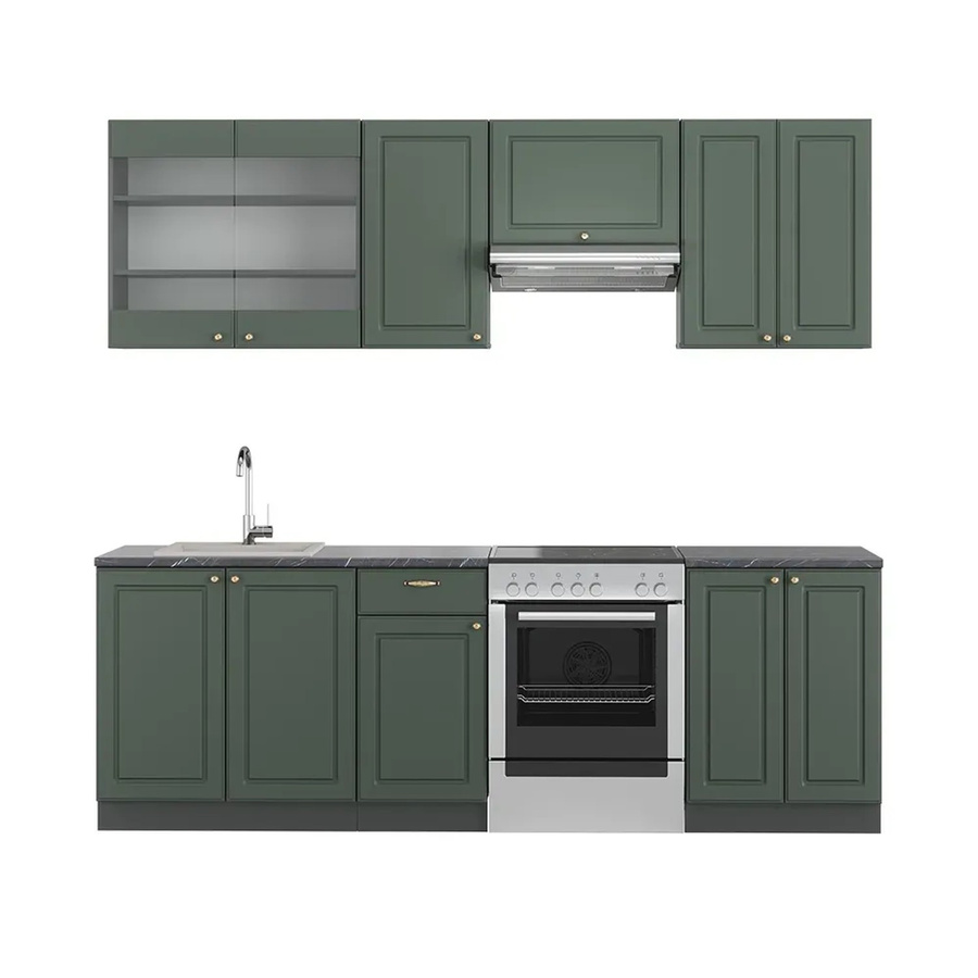 Vicco Küchenzeile Fame-Line Landhausstil in Anthrazit Grün Gold mit Breite: 240 cm - Bild 2