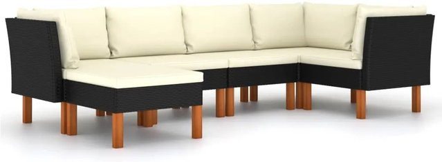 vidaXL 6-tlg Garten-Lounge-Set in L-Form aus PE-Rattan und Eukalyptusholz mit Kissen in Schwarz - Bild 1