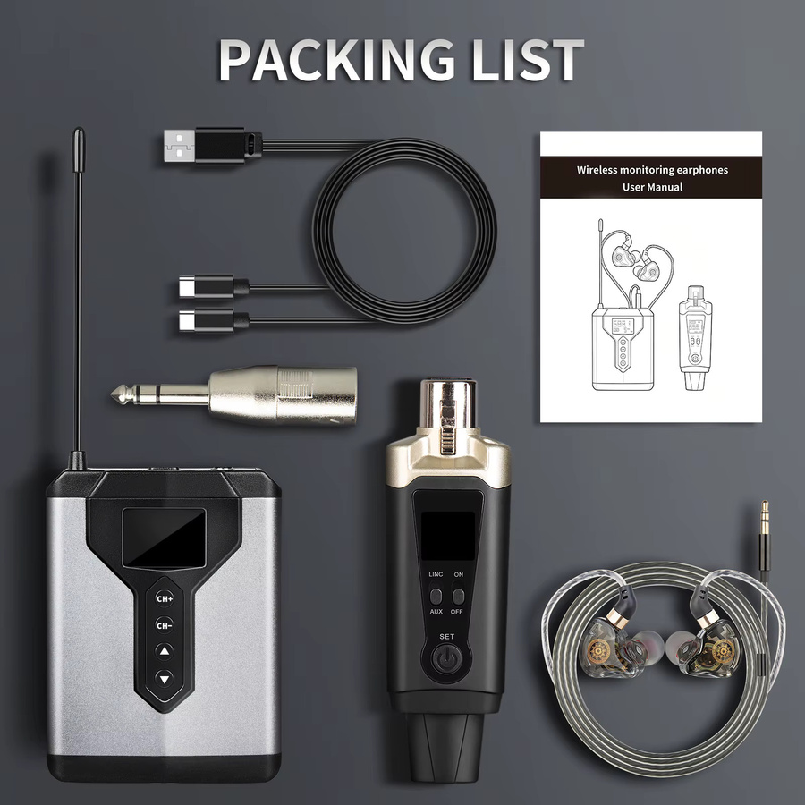 DEPUSHENG Stereo-UHF-In-Ear-Überwachungs-Funksystem mit Sender und Empfänger in Silber für Live-Musik, Bühne und Studio - Bild 5