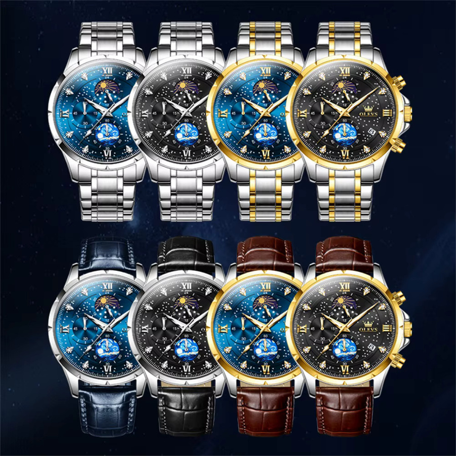 OLEVS Chronograph, Quarz, Edelstahl, Blau, Herren - Bild 4