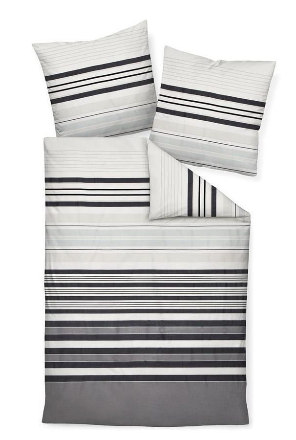 Janine J.D. Mako-Satin Bettwäsche mit Streifen in Graphit und Sand, Set bestehend aus Bettbezug und Kissenbezug, B/H: 240 x 220 cm und 80 x 80 cm - Bild 1