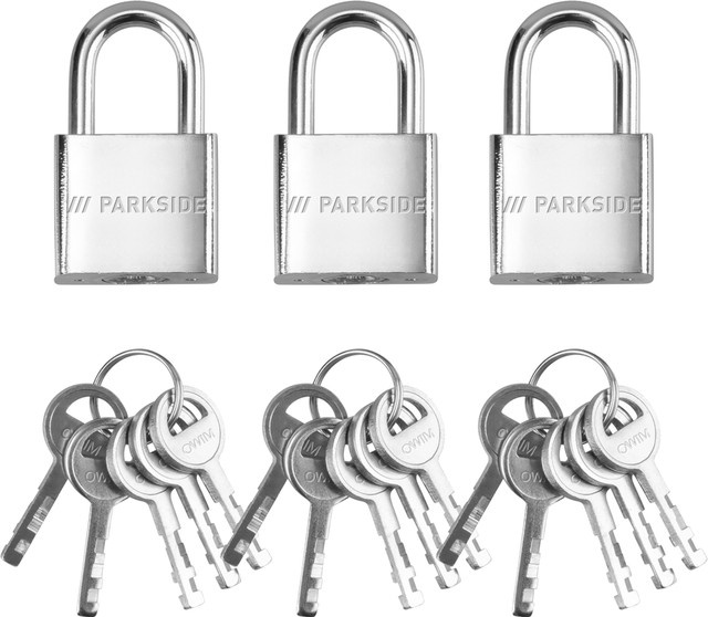 Parkside Vorhängeschloss 3er Set aus Stahl in Silber mit Schlüssel - Bild 1