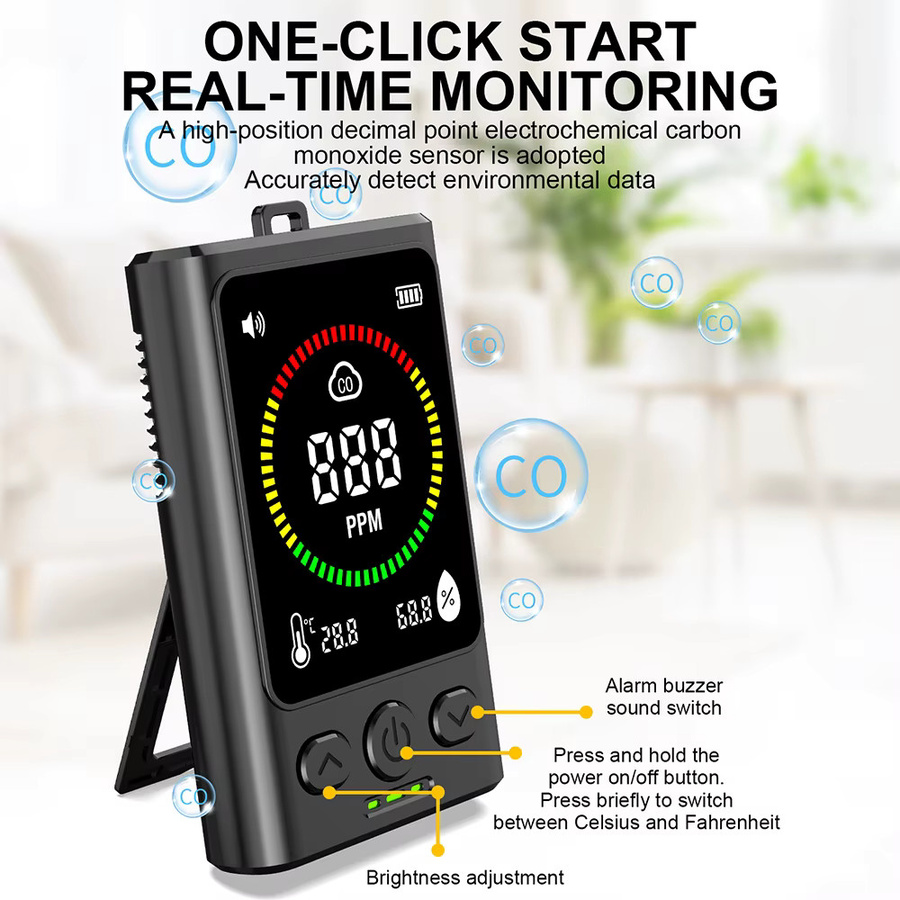 Aideepen 3-in-1 Kohlenmonoxid-Detektor mit LCD-Display, Temperatur- und Luftfeuchtigkeitsmonitor, Schwarz - Bild 5