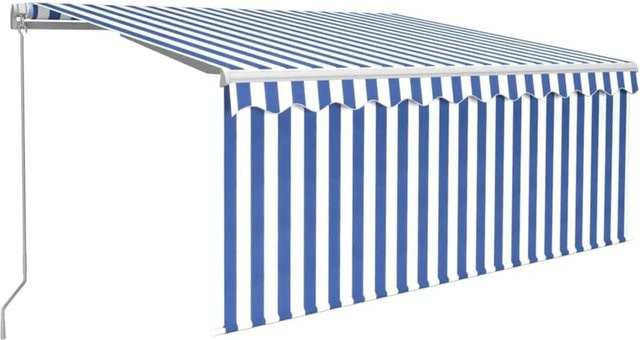 vidaXL Markise manuell einziehbar mit Rollo und LED in Blau-Weiß, B: 300 cm, T: 250 cm - Bild 1