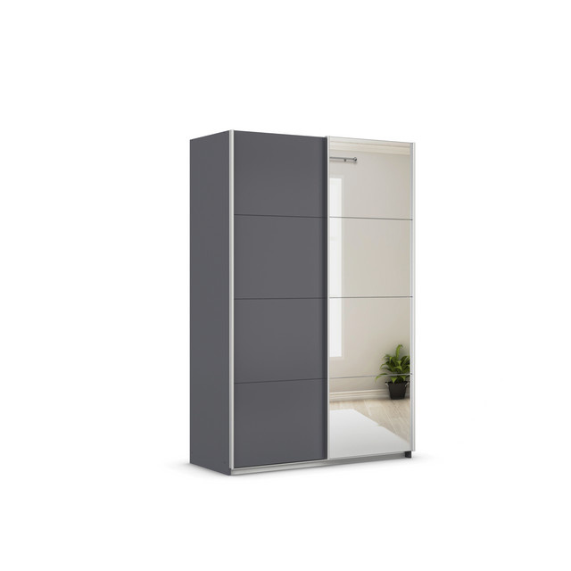 RAUCH ORANGE Quadra Schwebetürenschrank mit Spiegelelementen und integrierten Schubladen, Farbe: Grau, B/T/H: 136 x 62 x 210 cm - Bild 1
