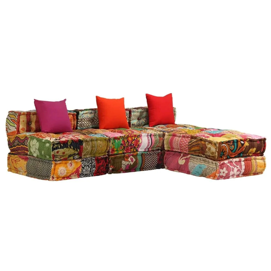vidaXL Modularer 3-Sitzer Pouf Patchwork Stoff in Multicolour mit Schlaffunktion B/T/H: 180 x 140 x 58 cm - Bild 2