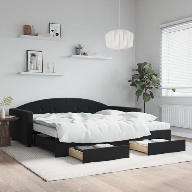 Vidaxl Funktionsbett als ausziehbares Tagesbett mit Schubladen aus Samt und Metall in Schwarz, B/T: 100 x 200 cm - Bild 1