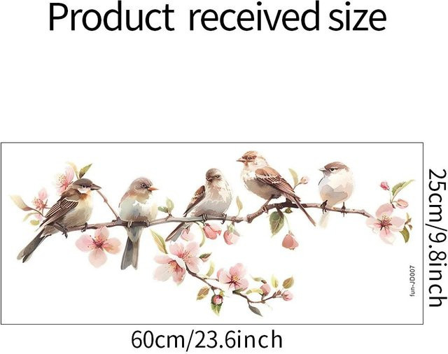 Dekorativer Blumen- und Vogelaufkleber aus PVC mit Frühlingsblumen für Fenster und Glaswände von Voyage-home, B/H: 25 x 60 cm - Bild 1