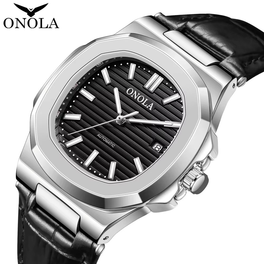 Onola Armbanduhr Automatik, Tonneau, Edelstahl, Leder, Schwarz, Herren - Bild 2