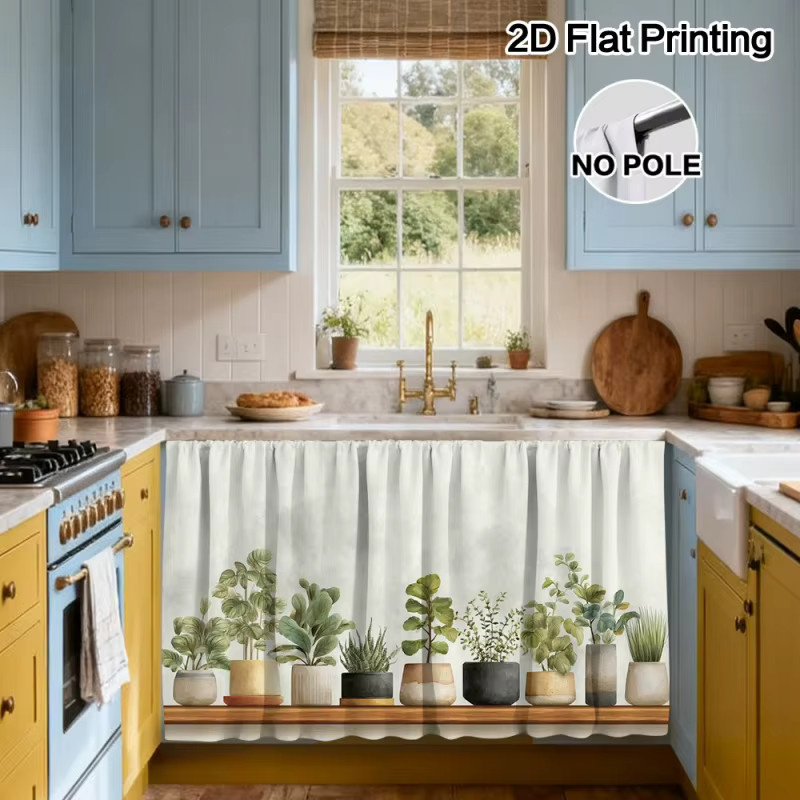 VIKAMA Pflanzentopf-Vorhang mit floralem Design in Nature, 1-teiliges Stoffpanel für Badezimmer, Küche und Waschräume - Bild 6