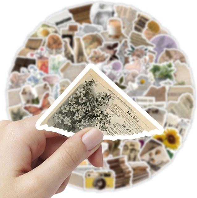 100 Stück Vintage Aufkleber-Set im Retro-Stil von LanLanStickersWorld Store, ästhetische Sticker in Multicolour für Tagebuch und Scrapbook - Bild 1