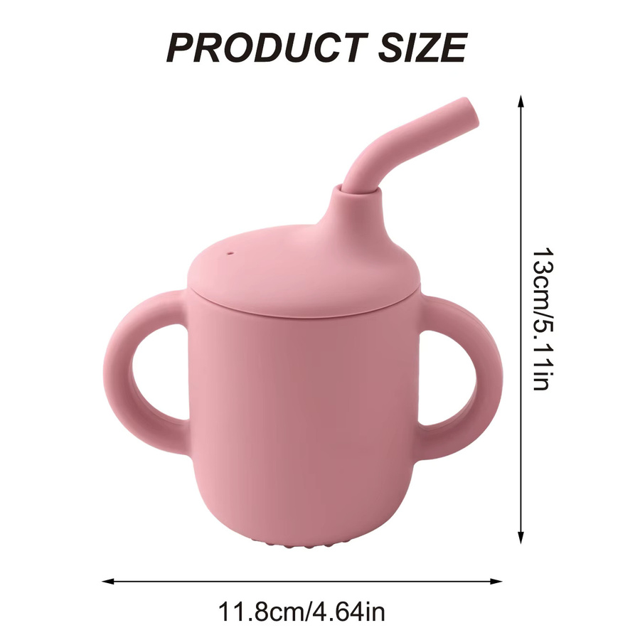 Auslaufsichere Baby Silikon Stroh Tasse mit Dual Griff, BPA-frei, Grau und Blau - Bild 2