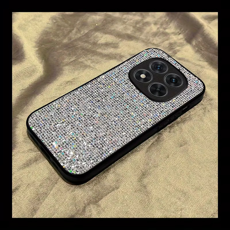 Stoßfeste Glitzer-Handyhülle für Xiaomi Redmi Note 14 15 4G 5G Pro in Schwarz-Weiß Kariert - Bild 1