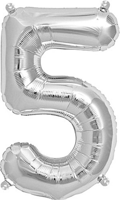 Rico Design Folienballon Zahl 5 in Silber, Höhe: 36 cm - Bild 1