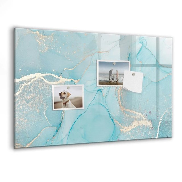 Tulup Magnettafel aus Glas mit Marmor-Design in Weiß, Türkis und Blau, B/H: 60 x 40 cm - Bild 1