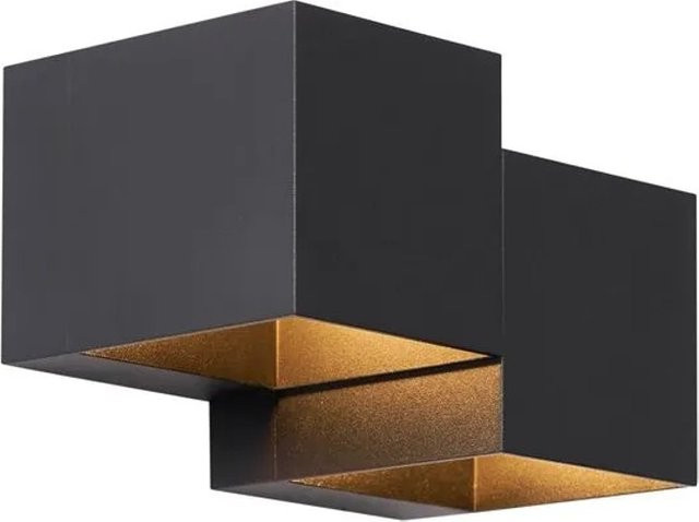 QAZQA Moderne Wandleuchte Transfer Double in Schwarz aus Aluminium, 2-flammig, dimmbar, Up-Down Lichteffekt für Wohnzimmer, Schlafzimmer und Arbeitszimmer - Bild 1