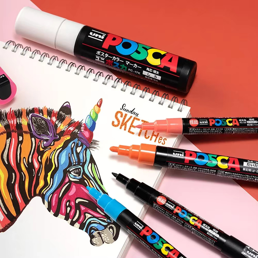 UNI POSCA Acrylmarker Set mit 16 Stück in Mehrfarben, Permanent und Wasserdicht für Graffiti und Zeichnungen - Bild 3
