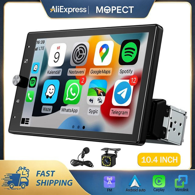 Mopect Universelles Autoradio mit Android 15, 10,4 Zoll Touchscreen, 360 Grad Kamera, Kabelloses Carplay, Android Auto, GPS-Navigation und WLAN in Schwarz - Bild 1