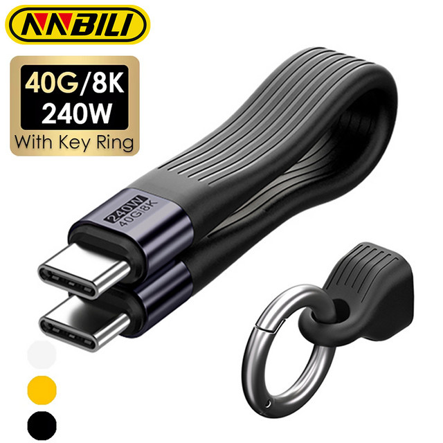 NNBILI USB 4 Typ-C-zu-Typ-C-Datenkabel mit Schlüsselanhänger, 240W Schnellladen und 40Gbps Datenübertragung, 8K Auflösung, Schwarz oder Orange - Bild 1