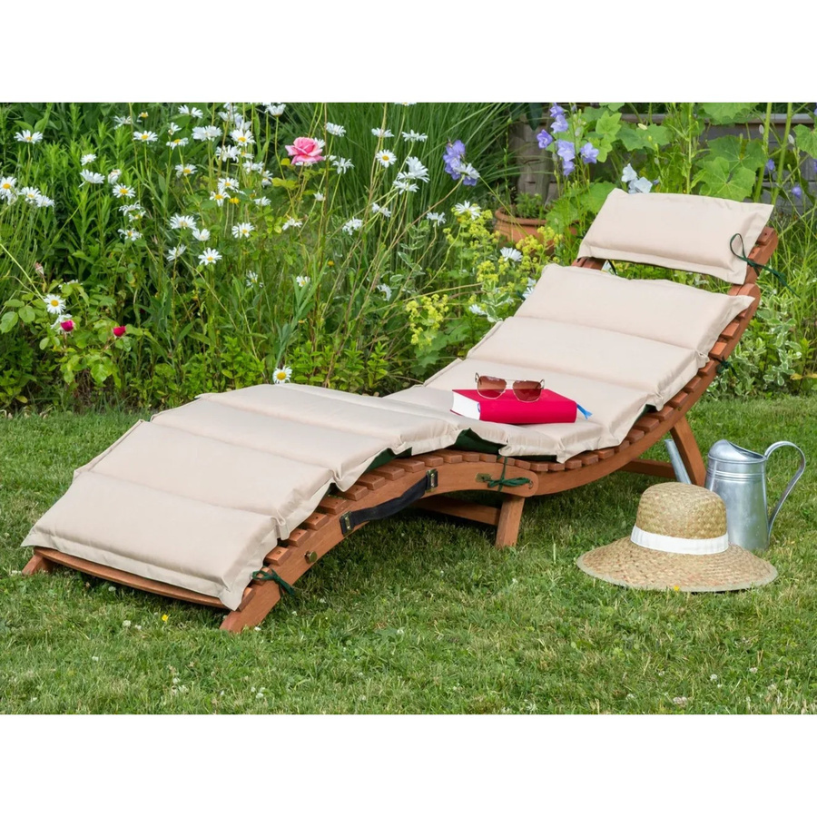 Merxx Gartenliege Ipanema aus Eukalyptusholz mit wetterfester Auflage in Grün und Beige - Bild 2