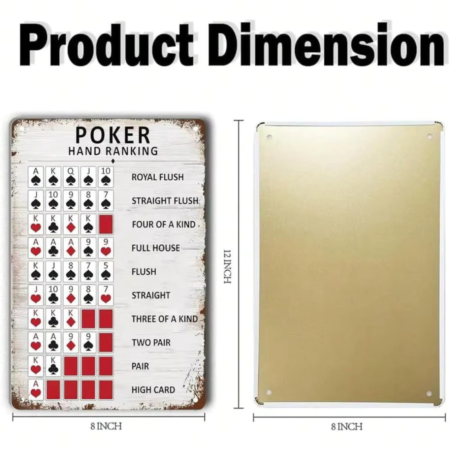 CIFBUY Casino Poker Hand Rankings Metall Blechschild Vintage Wanddekoration in Weiß - Bild 2