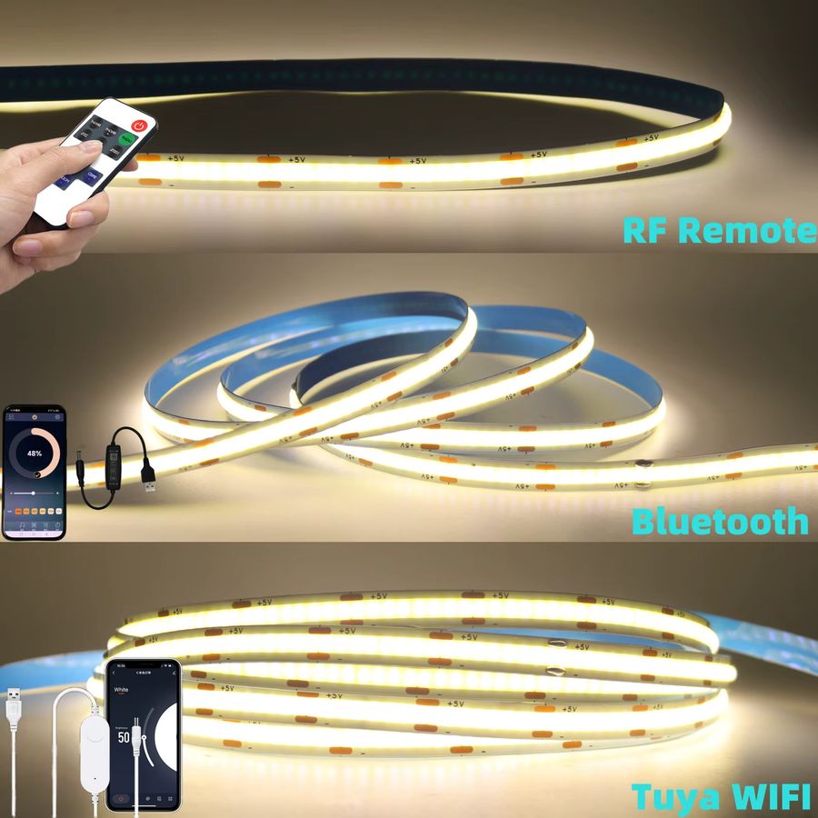 XUNATA COB LED Streifen Warmweiß mit 320 LEDs/m, 5V USB, Wifi und Bluetooth Steuerung, flexibler LED Band für TV Hintergrundbeleuchtung und Schrankbeleuchtung, Breite: 8 mm - Bild 2