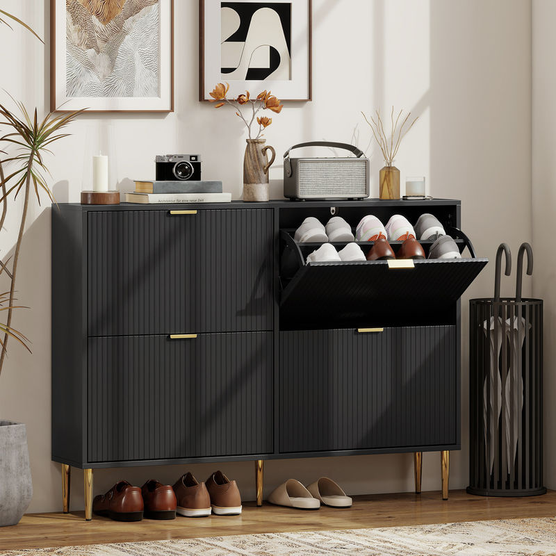 HOMCOM Schuhschrank Schwarz mit 4 klappbaren Schubladen für 20 Paar Schuhe, moderner Flurschrank mit verstellbaren Einlegeböden, B/T/H: 105 x 24 x 91,5 cm - Bild 2