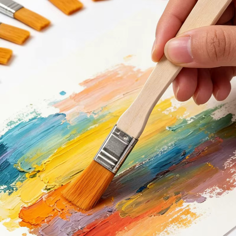 Nylonborsten-Pinsel mit Holzgriff für Ölmalerei, Aquarell und zur Reinigung - Bild 3