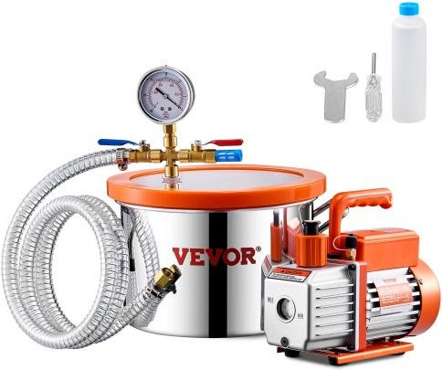 VEVOR Vakuumkammer-Set mit 3,5 CFM Pumpe aus Edelstahl in Silber, 5,68 L Vakuumkammer mit Acryldeckel zum Entgasen von Harz, Silikon und Epoxid - Bild 1