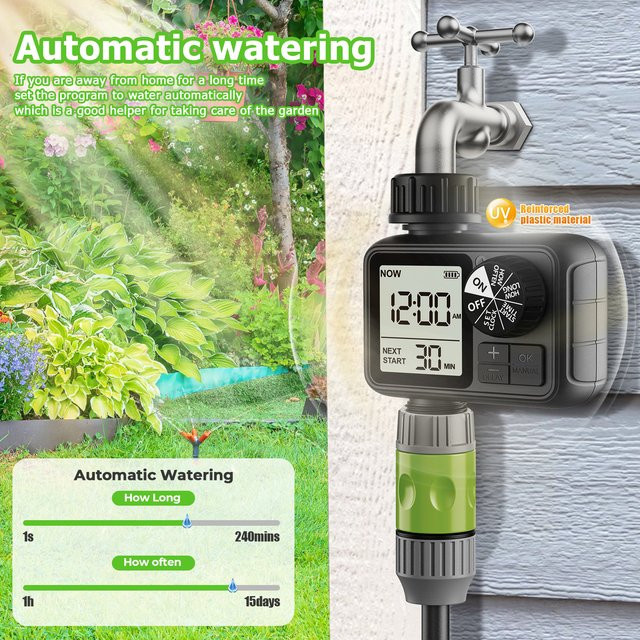 Eshico HCT-M02 Digitaler Wassertimer Automatischer Sprinkler-Regler für die Gartenbewässerung in Schwarz - Bild 1