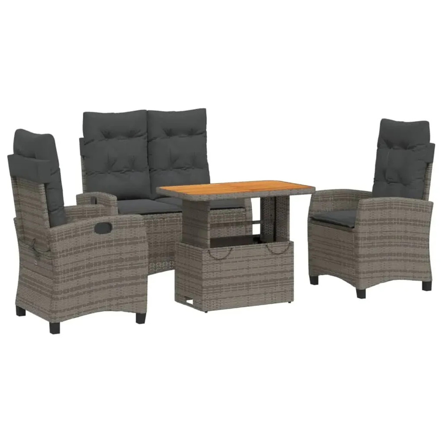 vidaXL 4-teilige Gartenmöbel-Essgruppe aus massivem Akazienholz mit Polyrattan in Grau und Braun - Bild 2