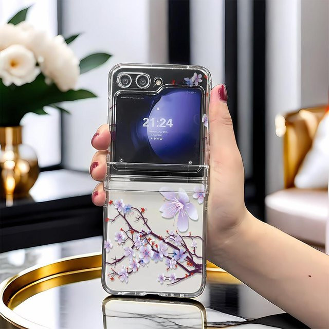 udapakoo Handyhülle mit lila Blumendesign für Samsung Galaxy Z Flip 3, Z Flip 4 und Z Flip 5 5G - Bild 1