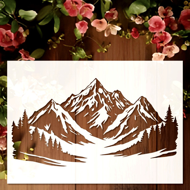 PenhuaMoban DIY Schablone Berglandschaft für Wandmalerei und Sammelalben, B: 29 cm, H: 21 cm - Bild 1