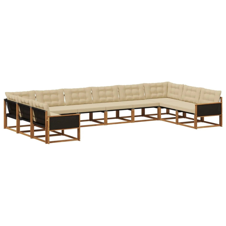 vidaXL Outdoor-Sofagarnitur in U-Form aus massivem Akazienholz mit 10 Kissen in Natur und Beige - Bild 2