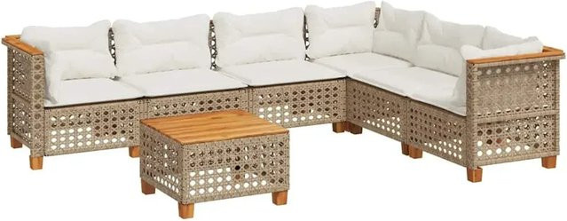 vidaXL 7-teilige Garten-Sofagarnitur aus Poly-Rattan und Akazienholz in Beige und Cremeweiß - Bild 1