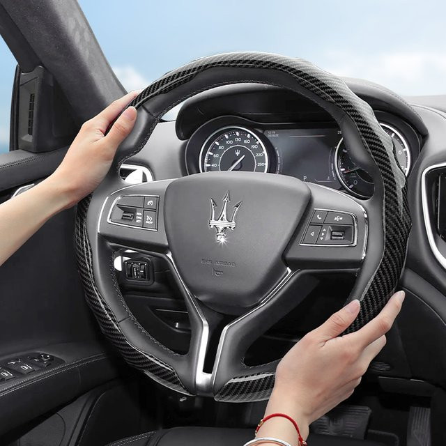 Hocasen Lenkradbezug in Carbon-Optik für Maserati, Schwarz, Snap-On Wave-Shaped Sports Design - Bild 1