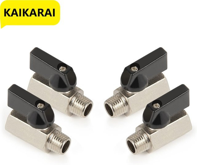 Kaikarai Messing Kugelhahn Mini-Ventil Stecker zu Buchse in Schwarz Matt mit 1/4 Zoll BSP Gewinde für Luft, Wasser, Gas und Öl - Bild 1