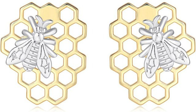 Ohrstecker Biene & Wabe, Messing, beige, Damen - Bild 1