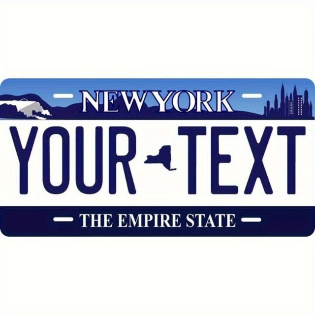 Personalisierbares New York Blue State Nummernschild in Blau und Schwarz mit individuellem Text, Breite: 30,48 cm, Höhe: 15,24 cm - Bild 1