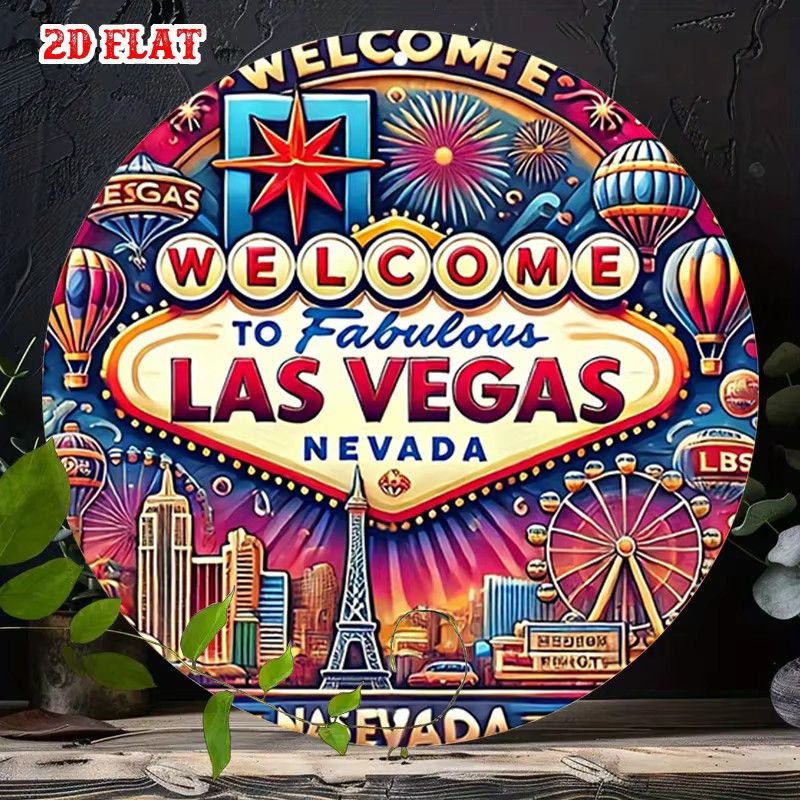 Las Vegas Willkommensschild Wandkunst aus Aluminium von Potdemiel, Retro Vintage Stadtbild Design, Multicolor, B/H: 19,99 x 19,99 cm - Bild 2