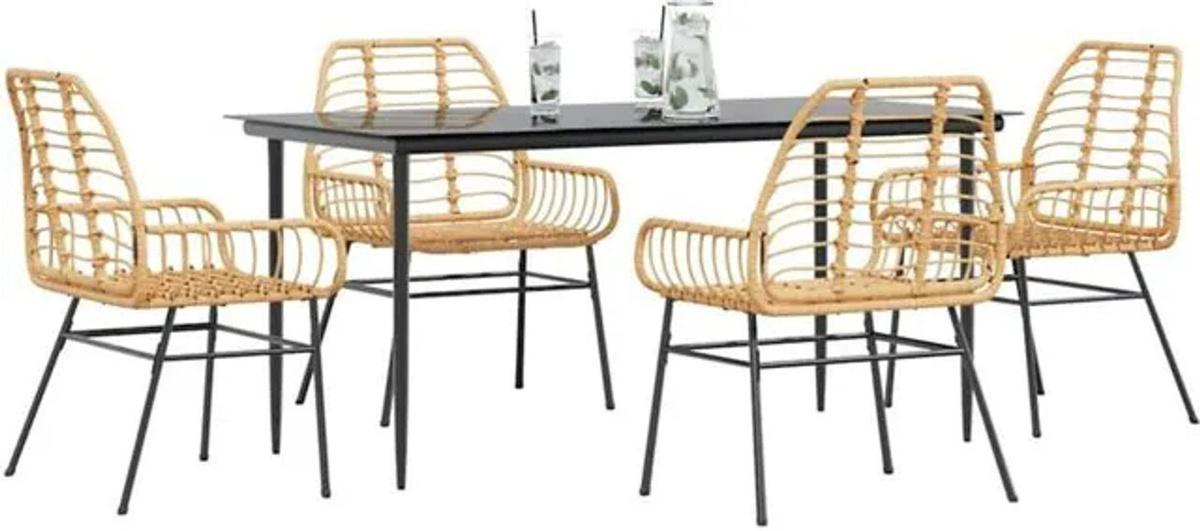 5-teiliges modernes Garten-Esszimmerset von vidaxl aus braunem Polyrattan mit Glas und Metall in Beige - Bild 1