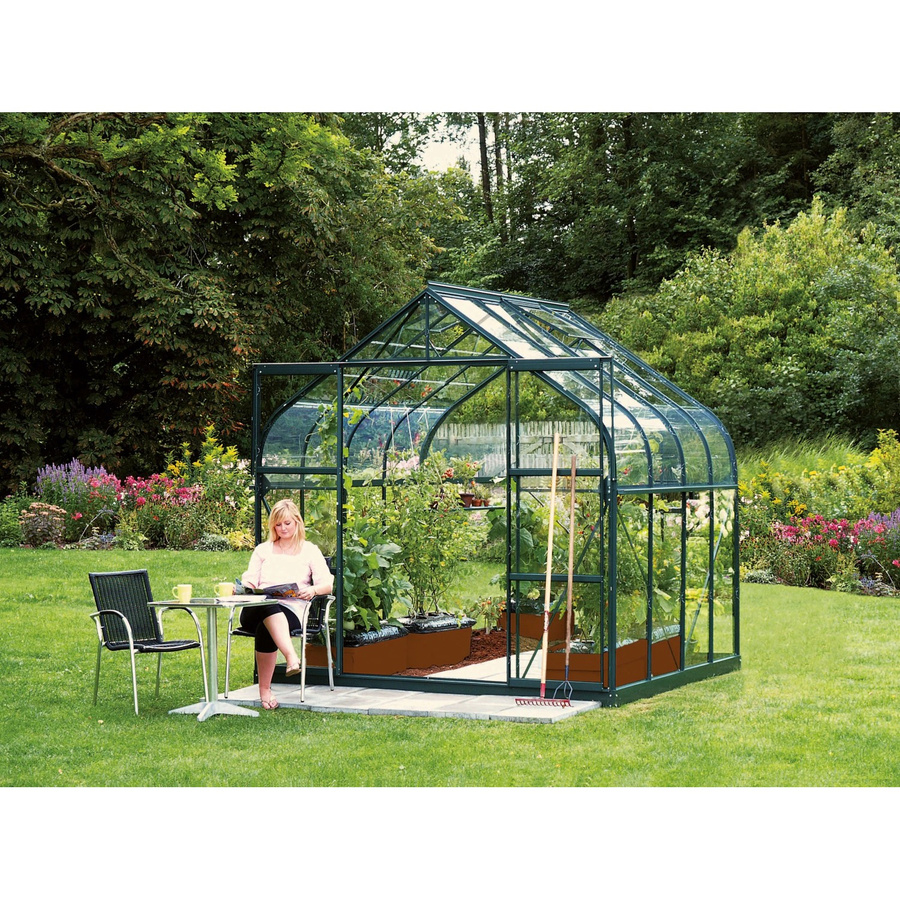 Vitavia Gewächshaus Diana 6700 ESG Smaragd Vorzugsset mit Sicherheitsglas, Doppelschiebetür, Dachfenster, Regenrinnen und Fundamentrahmen - Bild 2