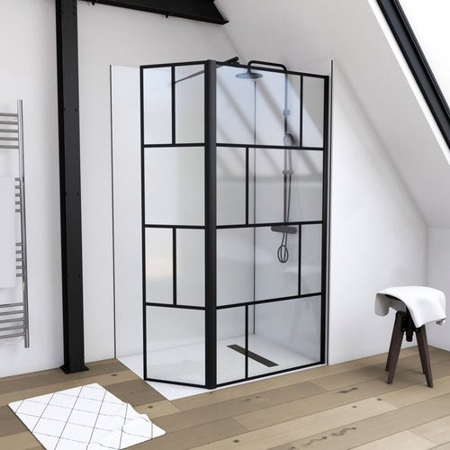 Marwell Duschwand BRICKS Schwenktür in Schwarz mit transparentem Glas, Breite: 40 cm - Bild 1