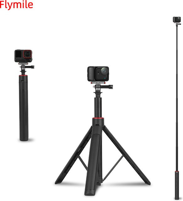 Flymile Selfie-Stick und ausziehbares Stativ in Schwarz für DJI Action 5 Pro, Osmo Pocket 3, Insta 360 und GoPro Kameras - Bild 1