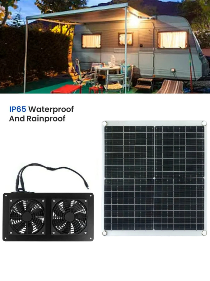 EESBAO Wasserdichtes 30W Solarpanel mit Doppel-Abluftventilator in Schwarz für Wohnmobile, Gewächshäuser und Tierhäuser als Outdoor-Belüftungs- und Kühlsystem - Bild 2