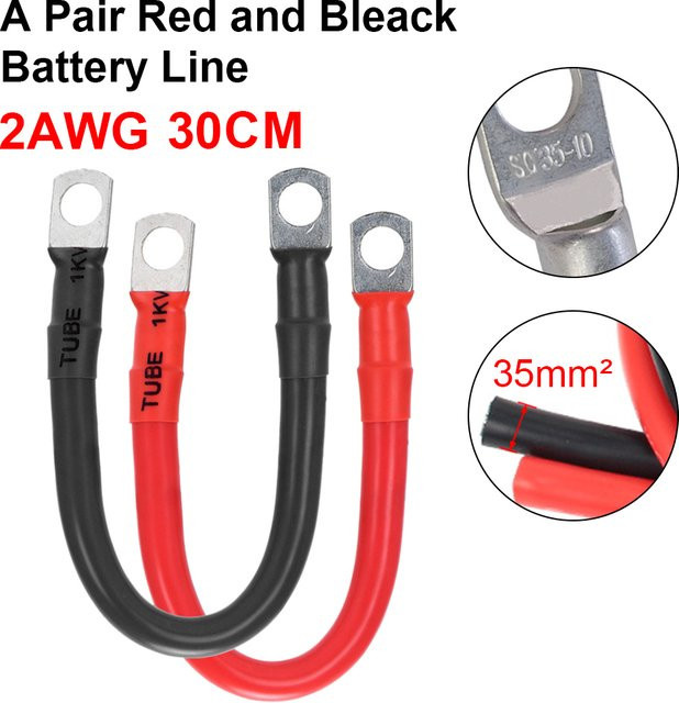 JimMejo Batterie Wechselrichter Kabel in Rot, Kupferdraht für Fahrzeug, Motorrad, Solar und RV, 2/4AWG, Länge: 30 cm oder 50 cm - Bild 1