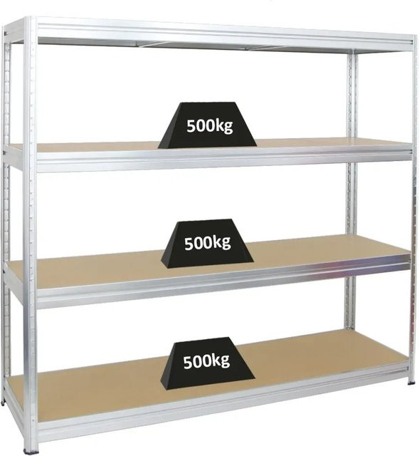PROREGAL Schwerlastregal Dino Fachlast 500 kg, silber, H 180 cm x B 200 cm x T 60 cm - Bild 1